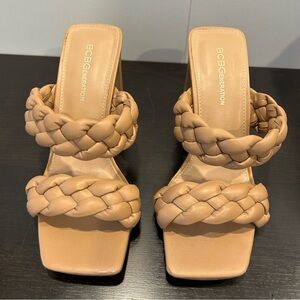 BCBGeneration Women's Gemma Double Braided Strap Block Heeled Tan Nude Sandal